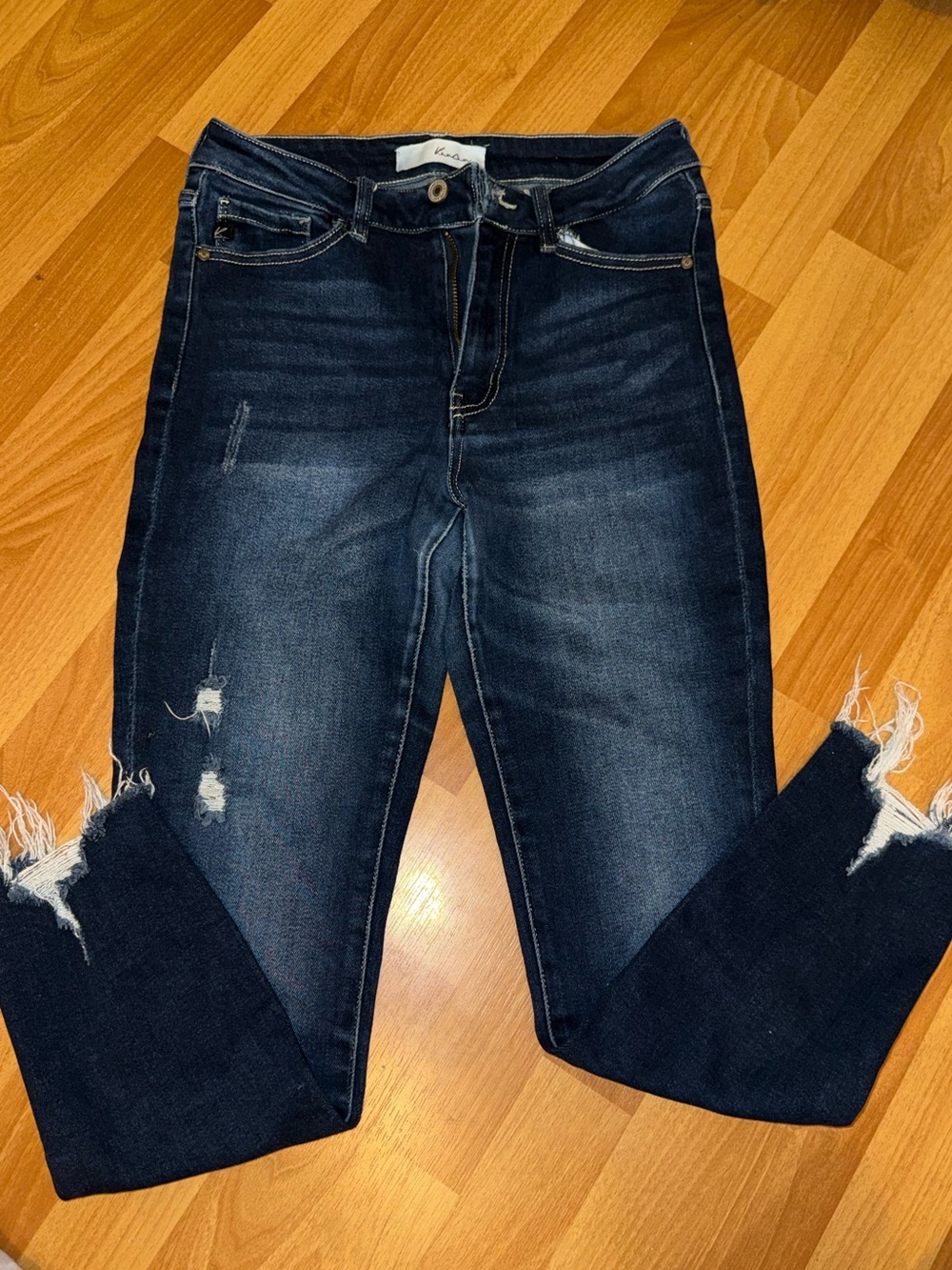Kancan Dark Wash Distressed Women's Jeans - Frayed Hem